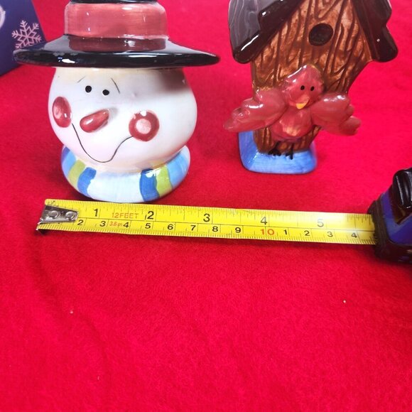 Snowman and Birdhouse Ceramic Salt and Pepper Shakers GKR - Picture 10 of 11
